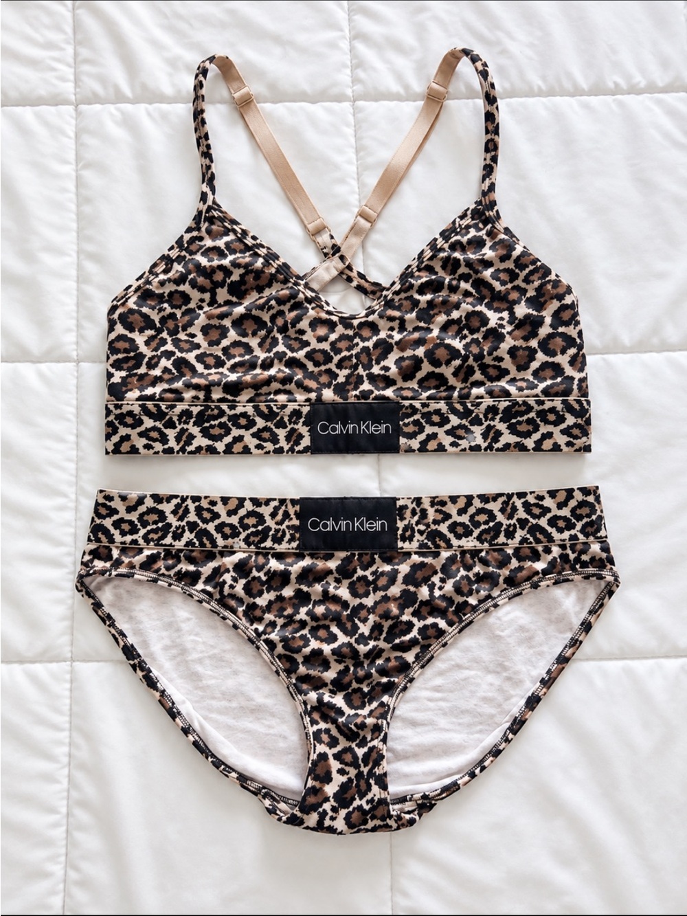Calvin Klein Leopard-Print Bralette & Bikini Set - Beige, Black, Brown